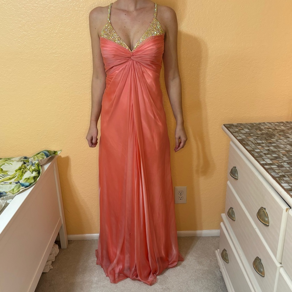 Senior prom, worn once. Very sheer, flowing. One of a kind